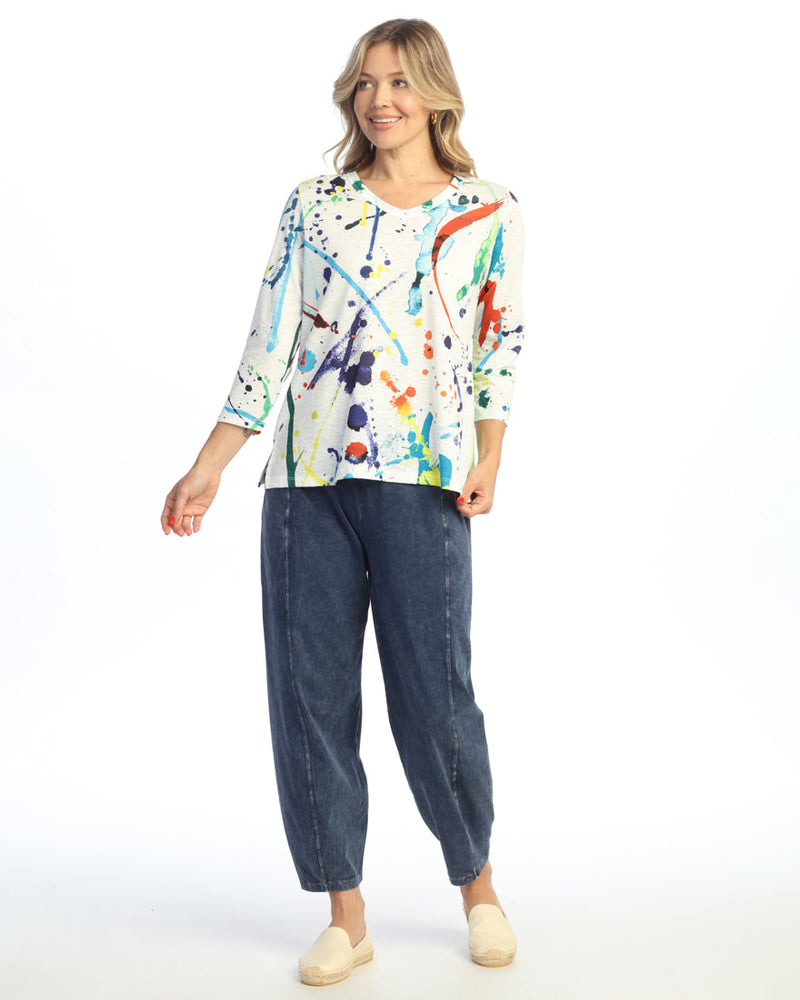 "Splash" V-Neck Top with Tulip Hem - PS7-2074