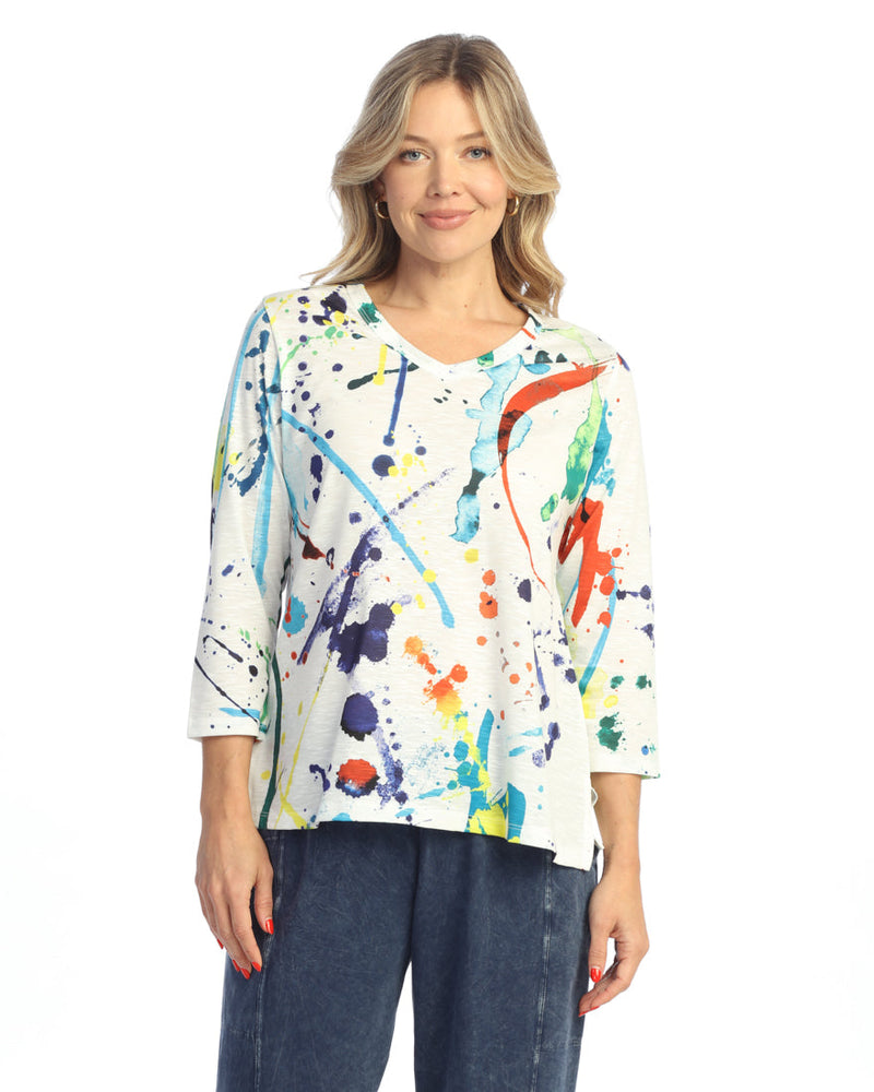 "Splash" V-Neck Top with Tulip Hem - PS7-2074