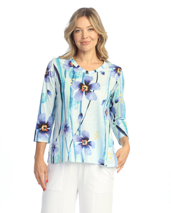 "Bluebell" V-Neck Top with Tulip Hem - PS7-2078