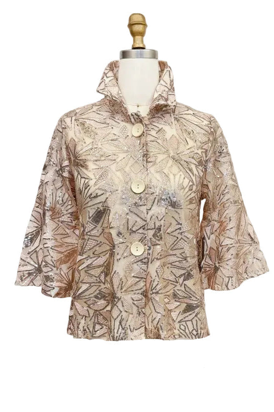 Shimmer Textured Lace & Sequin Jacket in Soft Rose Gold - 2480-RG