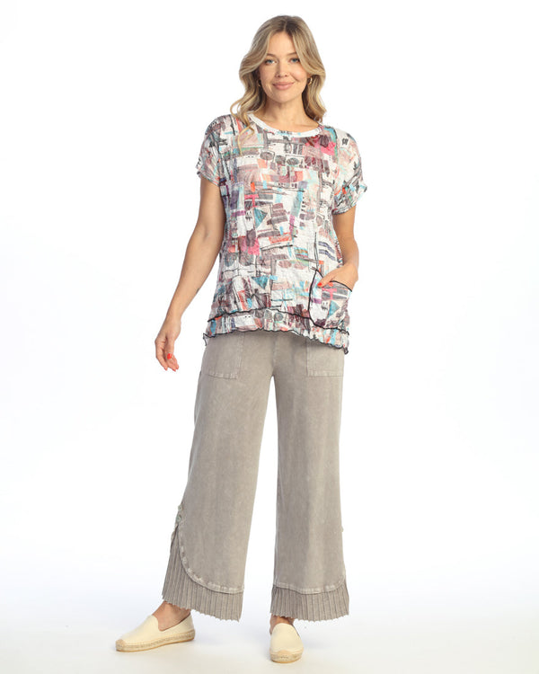 "Villa" Crushed Short Sleeve Top w/ Layer Look and Pocket - RC8-1672