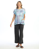 "Lisbon" Crushed Short Sleeve Top w/ Layer Look and Pocket - RC8-1675