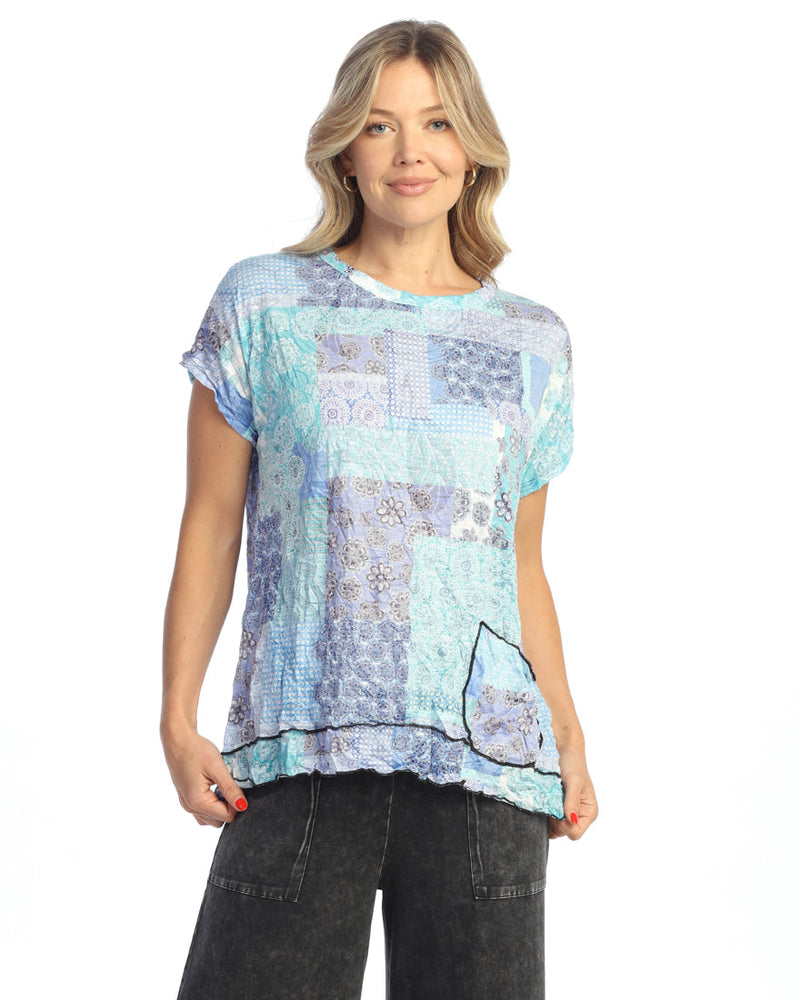 "Lisbon" Crushed Short Sleeve Top w/ Layer Look and Pocket - RC8-1675