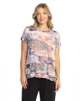 "Scrapbook" Crushed Short Sleeve Top w/ Layer Look and Pocket - RC8-1677