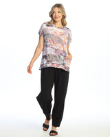 "Scrapbook" Crushed Short Sleeve Top w/ Layer Look and Pocket - RC8-1677