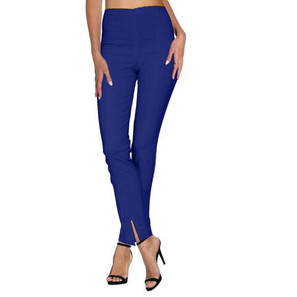 Klaveli Pants with Front Ankle Slits and Front Zipper in Royal Blue - KLA-ROY