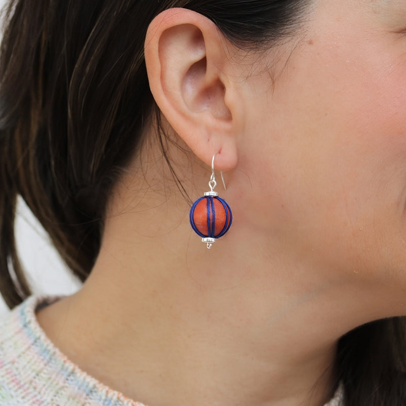 Orange Thread Wrapped Earring