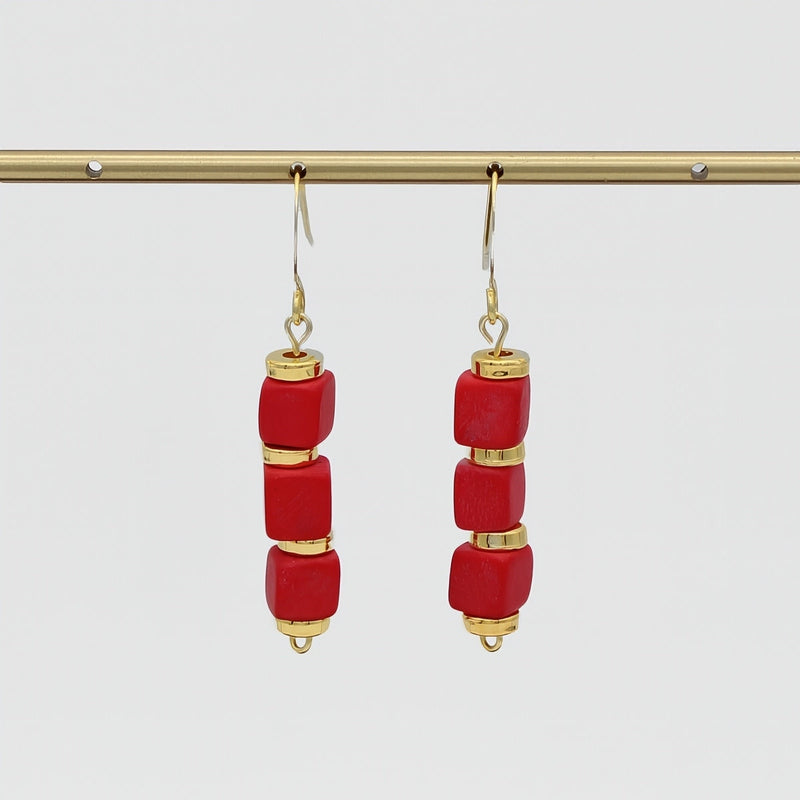 Red Zuba Cube Earring