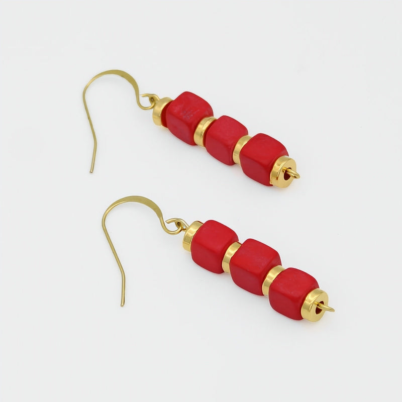 Red Zuba Cube Earring