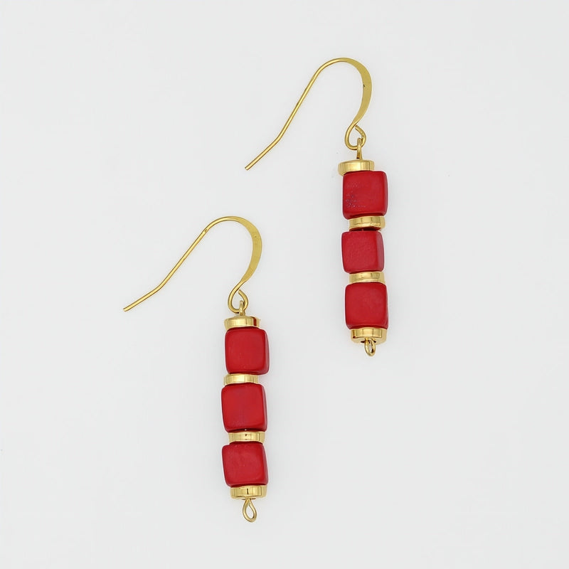 Red Zuba Cube Earring
