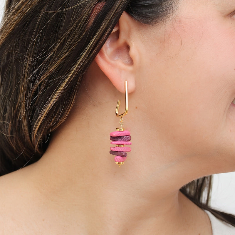 Pink Stacked Drop Earrings