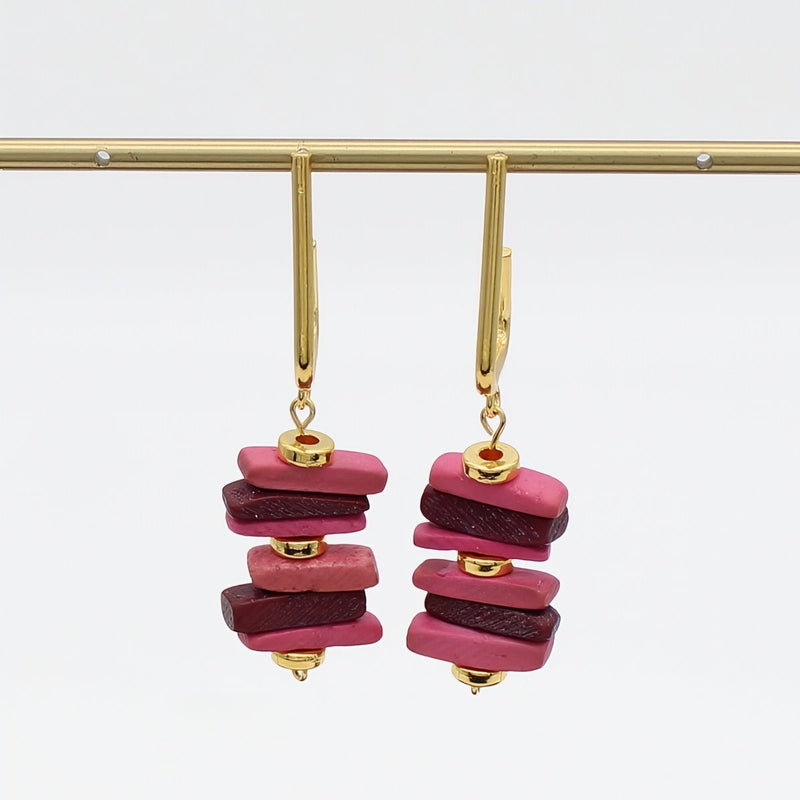 Pink Stacked Drop Earrings