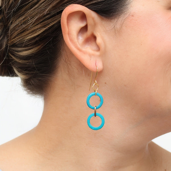 Blue Double Link Drop Earrings
