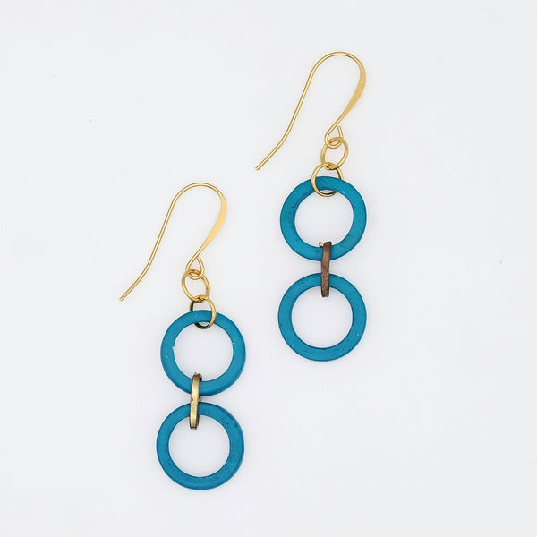 Blue Double Link Drop Earrings