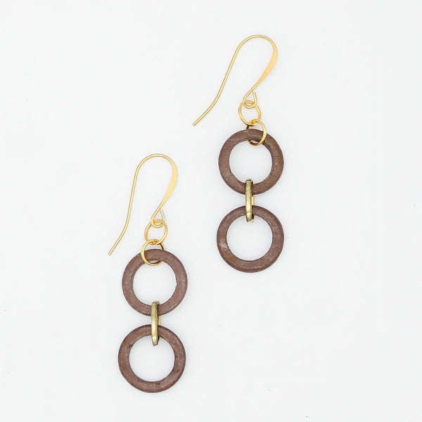 Brown Double Link Drop Earrings