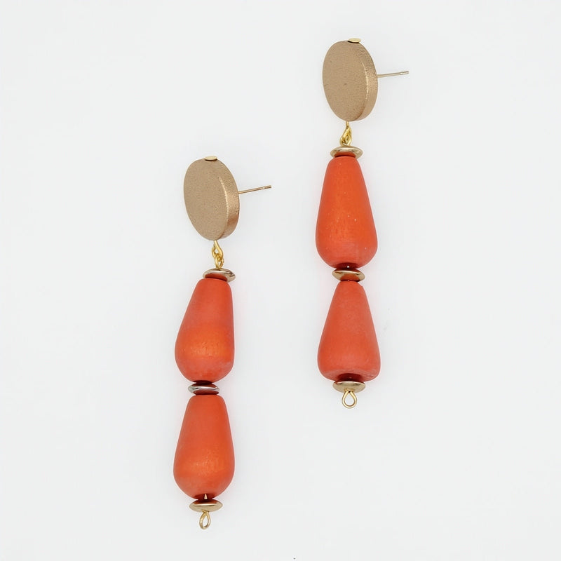 Orange Driftwood Teardrop Earring