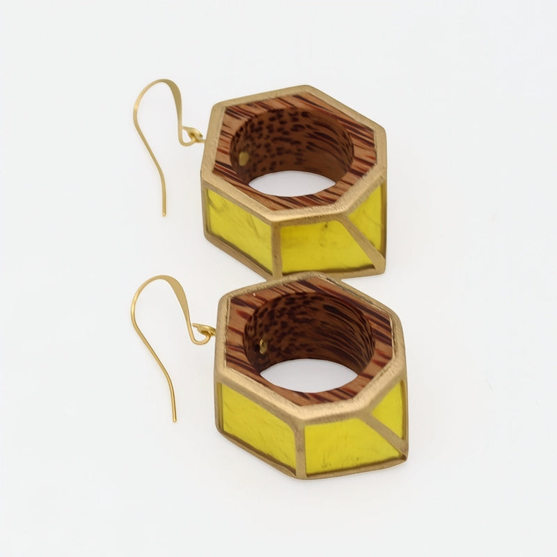 Yellow Geo Hexagon Earring