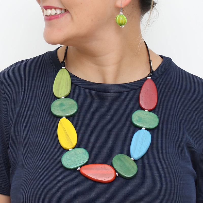 Multi Color Mirelle Wood Statement Necklace