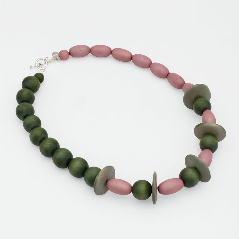 Verdant Blush Wood Statement Necklace