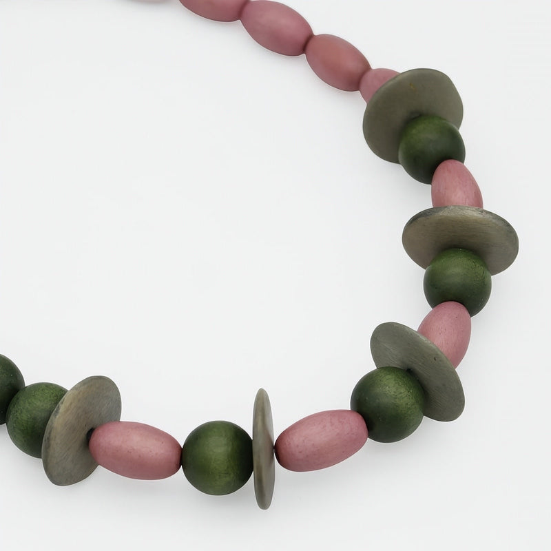 Verdant Blush Wood Statement Necklace