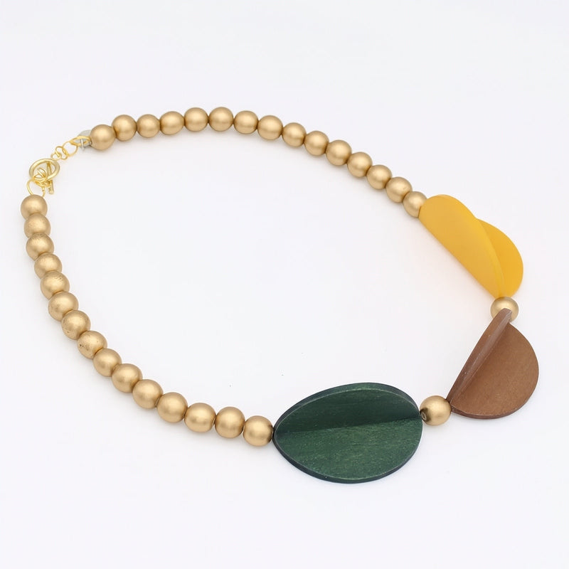 Harvest Geo Wood Statement Necklace