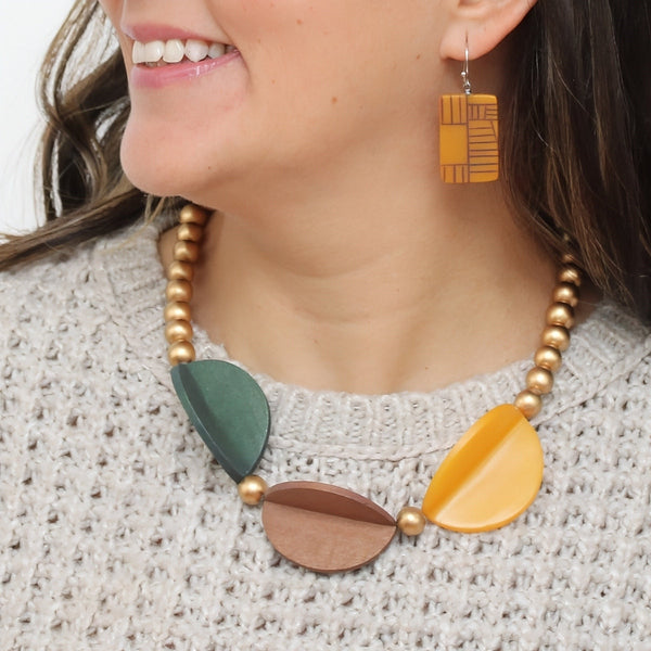 Harvest Geo Wood Statement Necklace