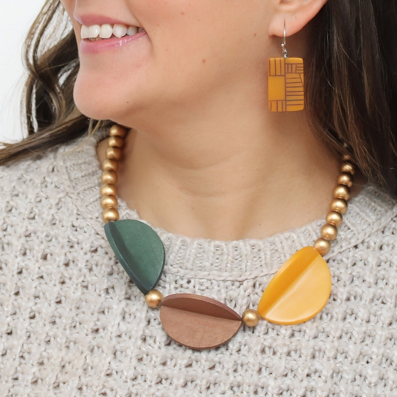 Harvest Geo Wood Statement Necklace