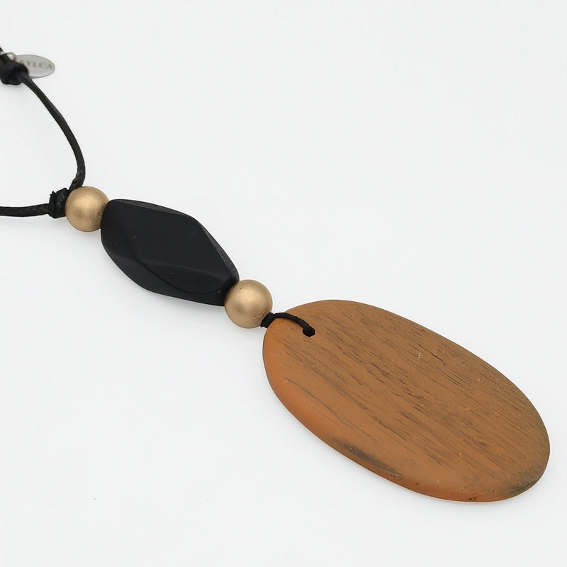 Ebony Drift Oval Pendant Necklace