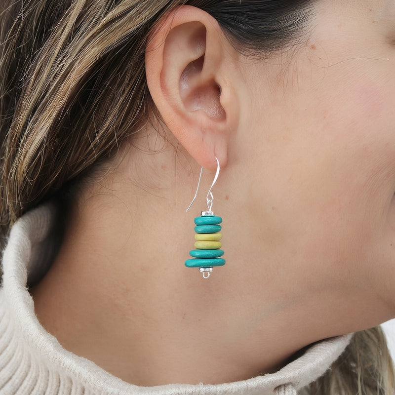 Teal and Yellow Stacked Dangle Earring