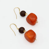 Orange Resin and Wood Drop Earrings