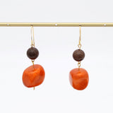Orange Resin and Wood Drop Earrings