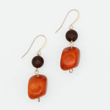 Orange Resin and Wood Drop Earrings