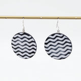 Black and White Wavy Resin Disc Earrings