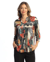 "Cubism" Mandarin Collar Button Down Shirt - SG2-2138