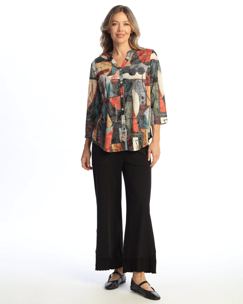 "Cubism" Mandarin Collar Button Down Shirt - SG2-2138