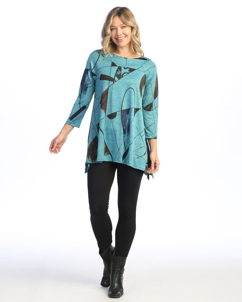 Jess & Jane “Curious” Slinky-Like Knit Round-Neck Raglan Sleeve Tunic - SK8-1419