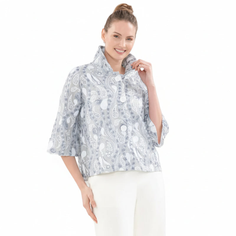 Elegant Paisley Sequin Jacket in Soft Blue- 2481