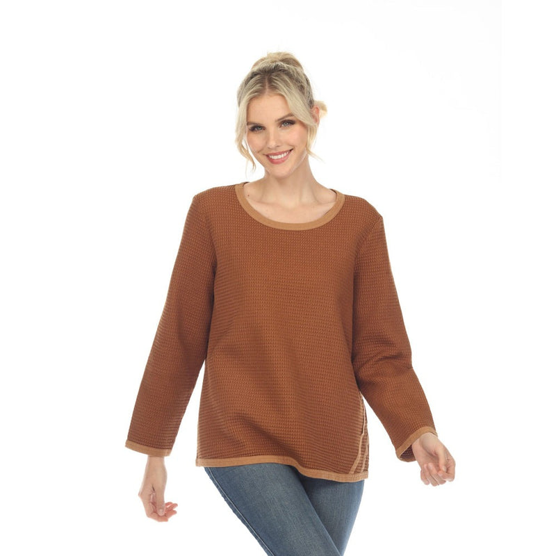 Focus Fashion Waffle Top w/Contrast Trim in Toffee - SW-232-TFF