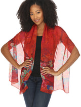 Dragonfly & Floral Silk Scarf in Red Multi - ScarfDAC