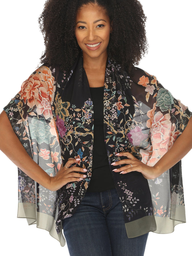 Vibrant Midnight Garden Silk Scarf in Multi - Scarf-QRCV