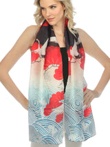 Crane & Wave Silk Scarf in Red Multi - ScarfSCS