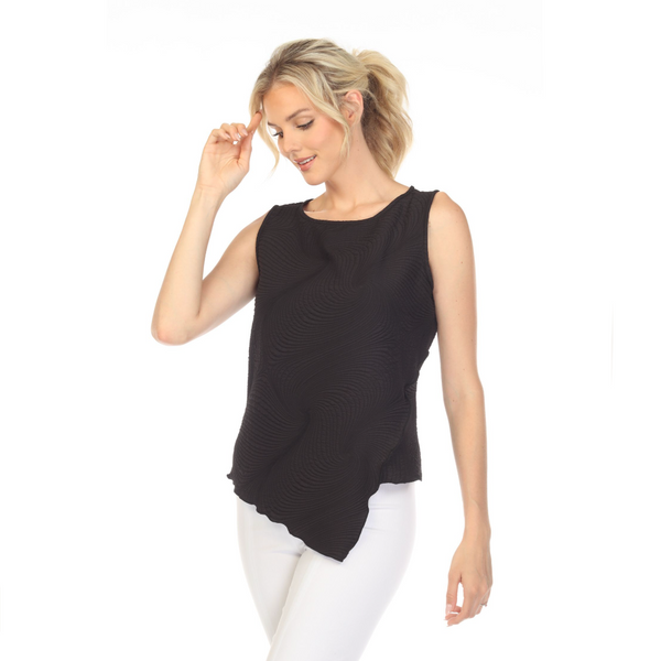 IC Collection Textured Asymmetric Tank Top  in Black - 5743T-BLK Large Only