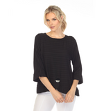 Textured Tonal Knit Button Top in Black - 3488-BLK