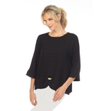 Textured Tonal Knit Button Top in Black - 3488-BLK