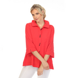 Textured Button Front Blouse/Jacket in Red - 3075SOL-RD