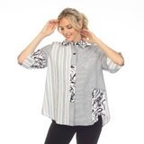 'Stripes & Swirls" Blouse in Black & White - 3655 - Size S Only!