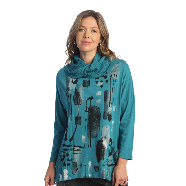 Jess & Jane "Maze" Mineral Washed Cowl Neck Tunic Top - M99-1872