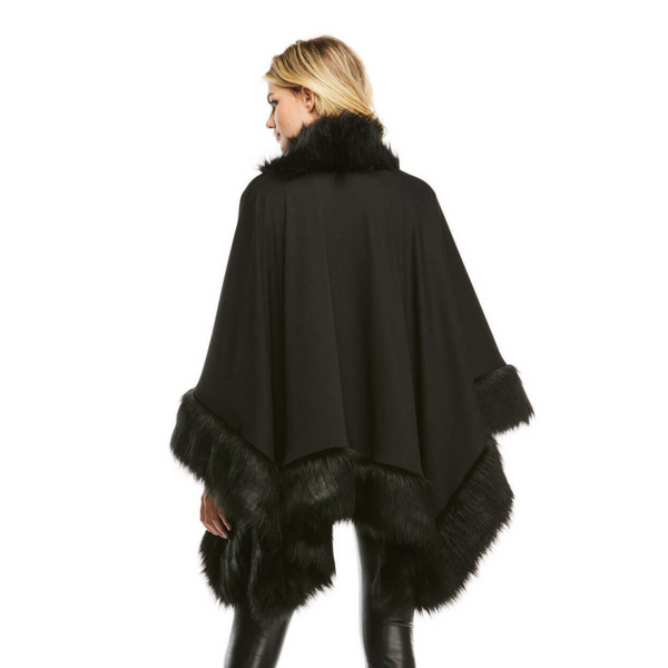 Fabulous Furs Black Fox Faux Fur Trimmed Shawl - 16135