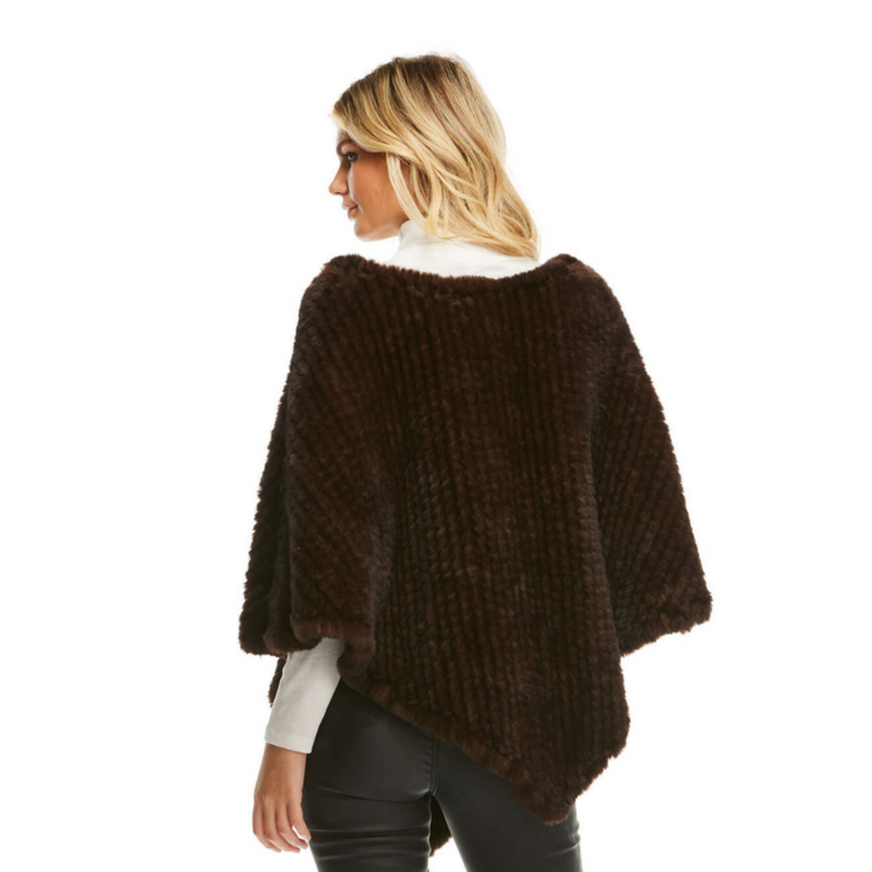 Fabulous Fur Faux-Fur Knitted Poncho in Brown - 16161-WS