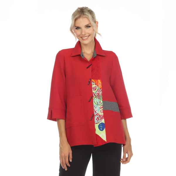 Unique Patchwork Blouse/Jacket in Red - 3648-RD